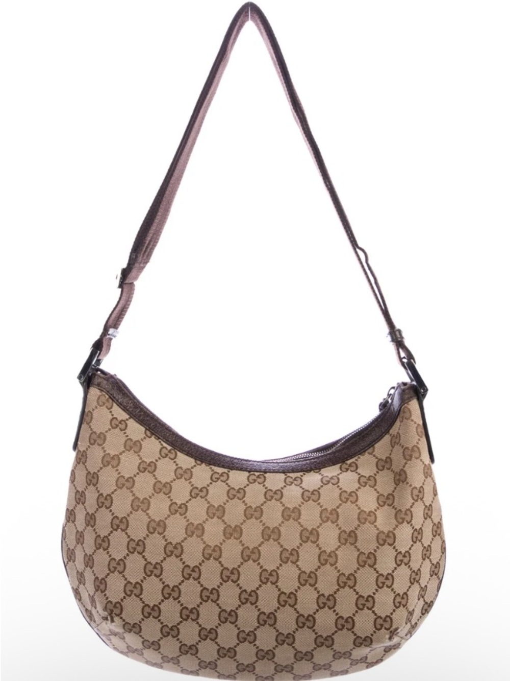 Gucci Brown Beige GG Canvas Crescent Shoulder Bag - Picture 3 of 7